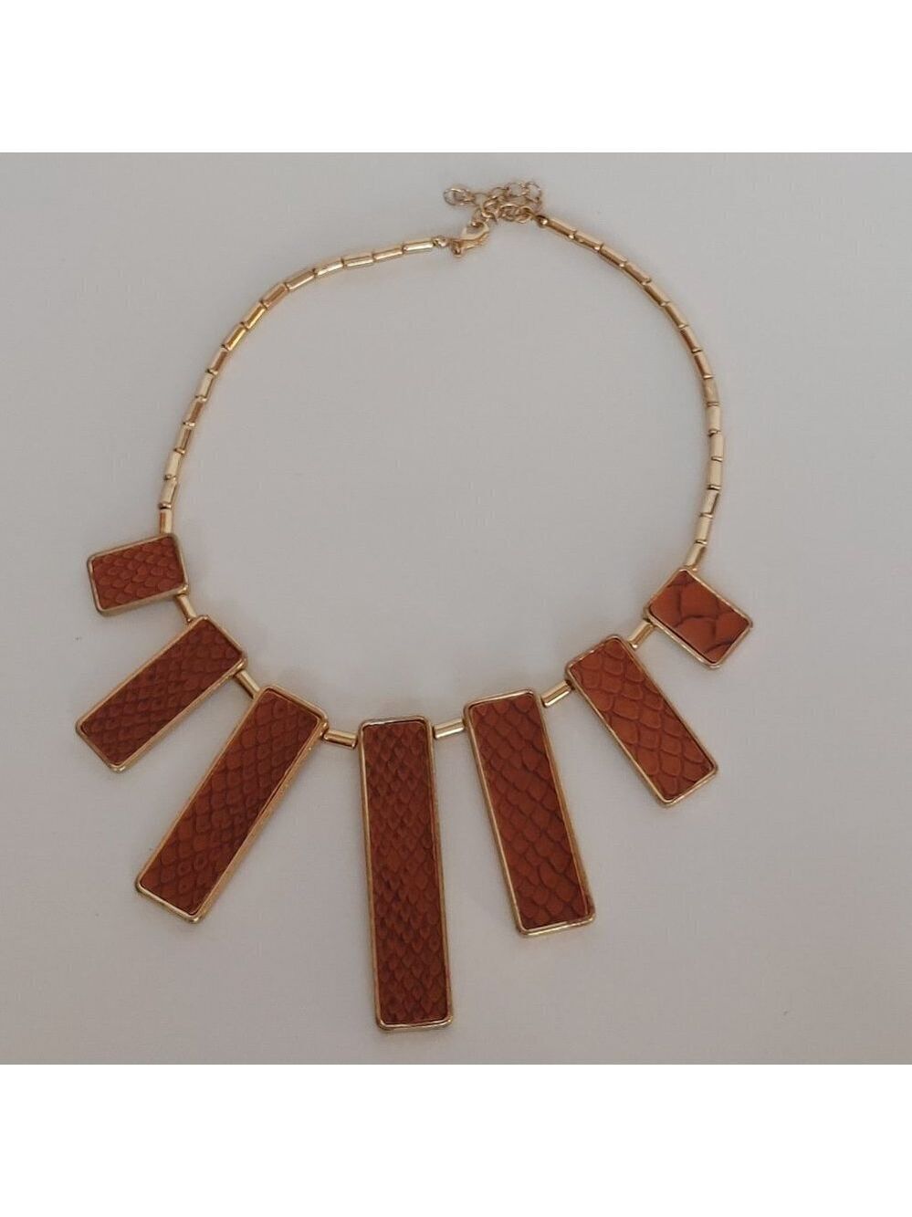 PRETTY Statement Necklace Leather Stripe Gold Tone Choker Necklace